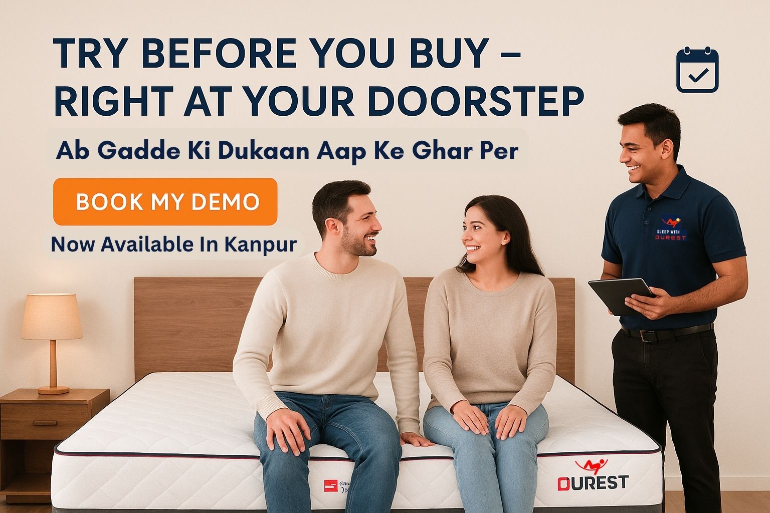 Free home demo mattress touch & feel before purchase on at sleep with durest 