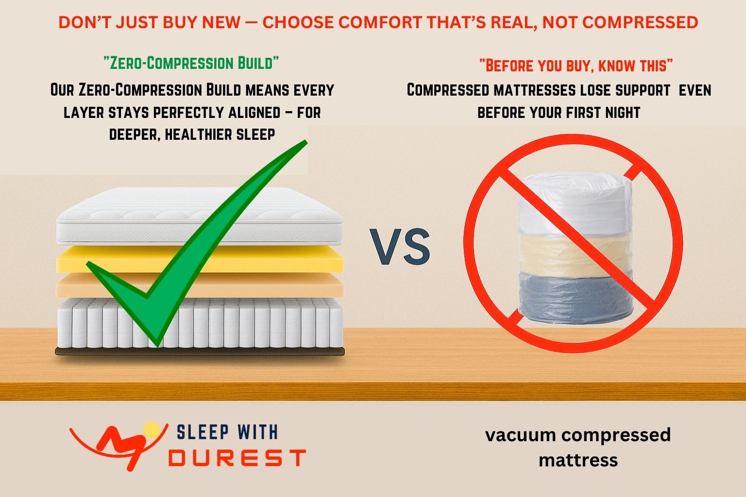 Mattresse comperissson, compressed vs non compressed which is best, sleep with durest 